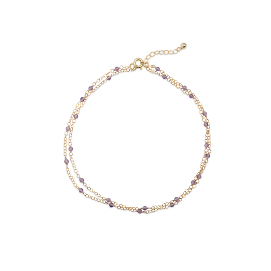 Amethyst & 14k Gold Layered Anklet - The Smart Minimalist
